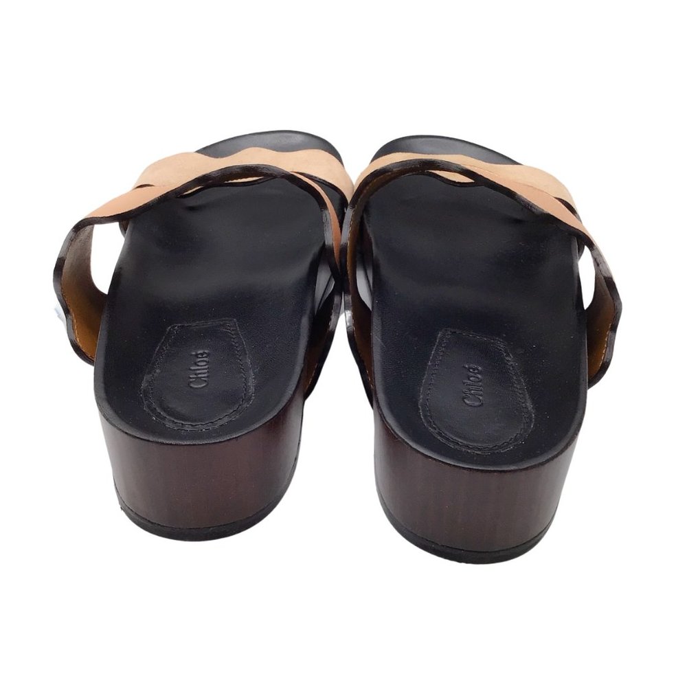 CHLOE CARRAIA TAN SUEDE AND LEATHER FLAT SLIDE SANDALS - Picture 6 of 7